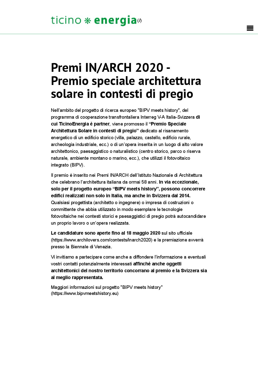 Al momento stai visualizzando Ticino Energia – Premio speciale