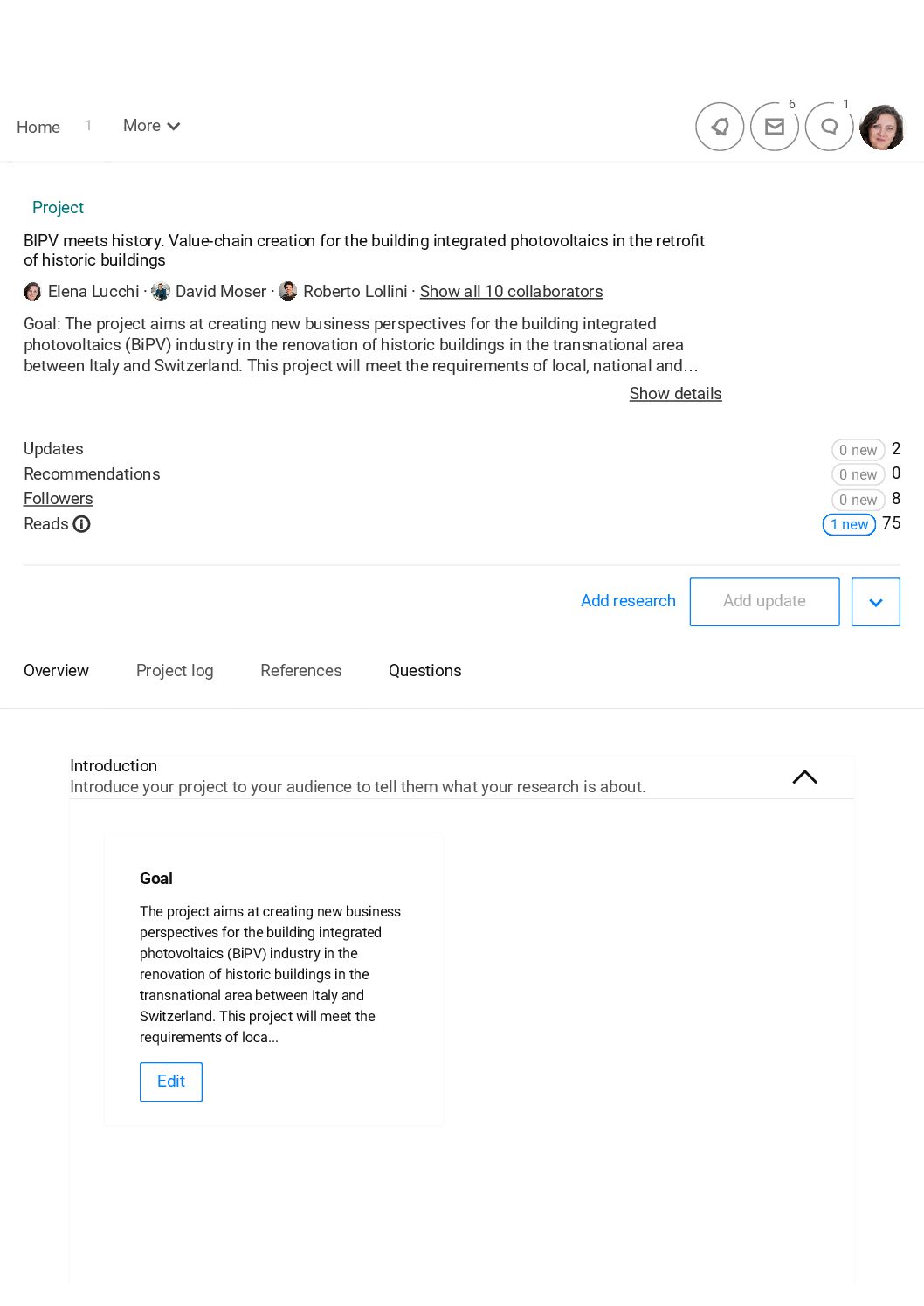 Al momento stai visualizzando Progetto su Researchgate